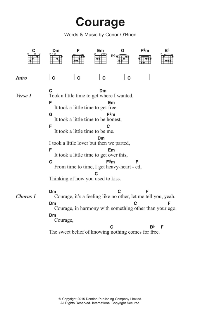 Villagers Courage sheet music notes and chords arranged for Guitar Chords/Lyrics