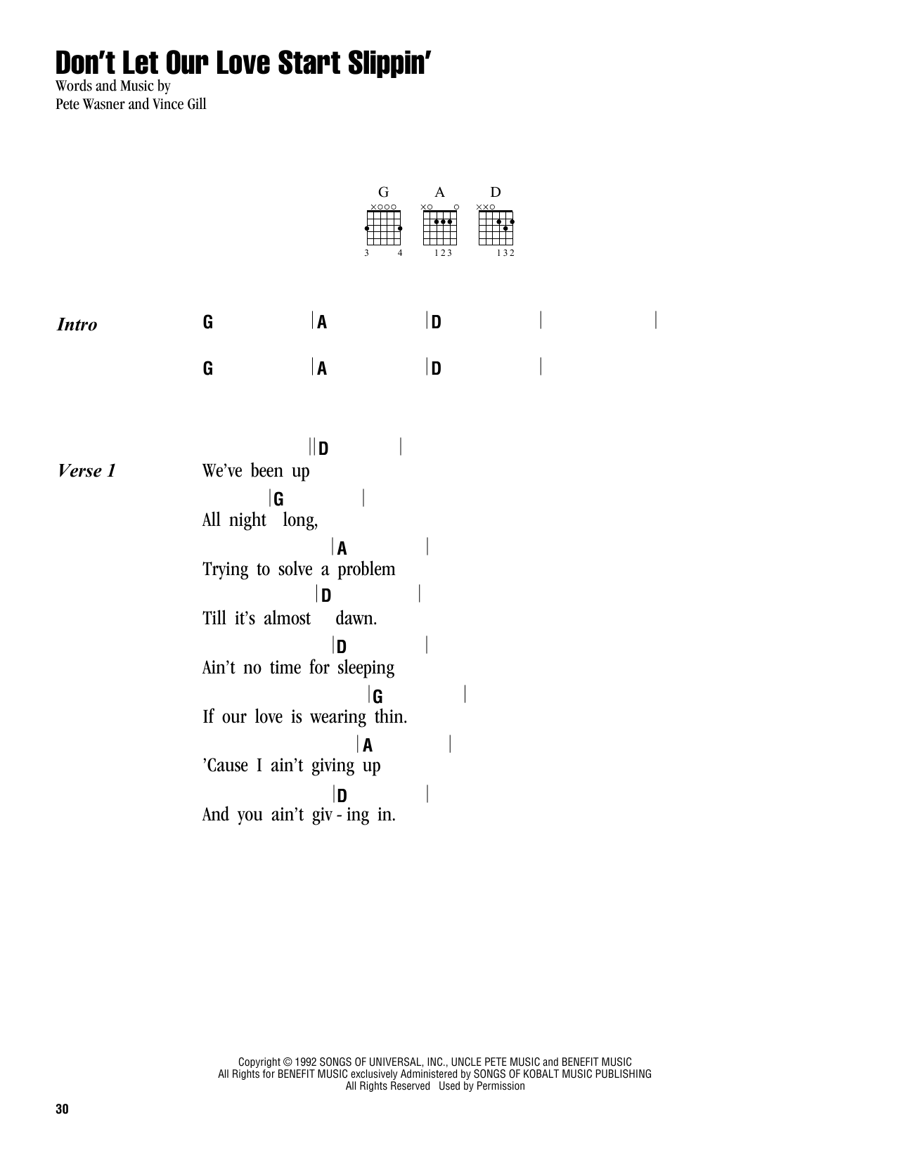 Vince Gill Don't Let Our Love Start Slippin' sheet music notes and chords arranged for Guitar Chords/Lyrics
