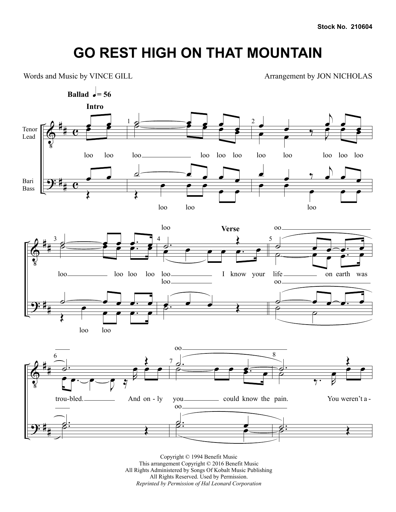 Vince Gill Go Rest High on That Mountain (arr. Jon Nicholas) sheet music notes and chords arranged for TTBB Choir