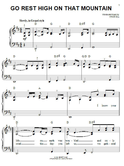 Vince Gill Go Rest High On That Mountain sheet music notes and chords arranged for Piano, Vocal & Guitar Chords (Right-Hand Melody)