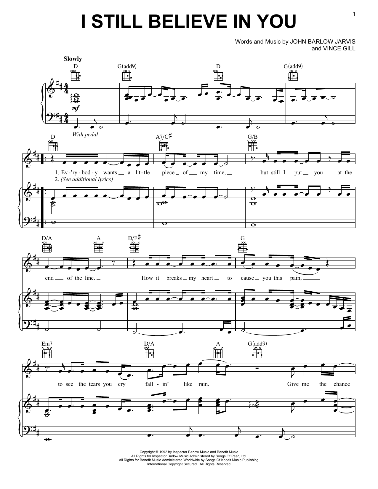 Vince Gill I Still Believe In You sheet music notes and chords arranged for Real Book – Melody, Lyrics & Chords