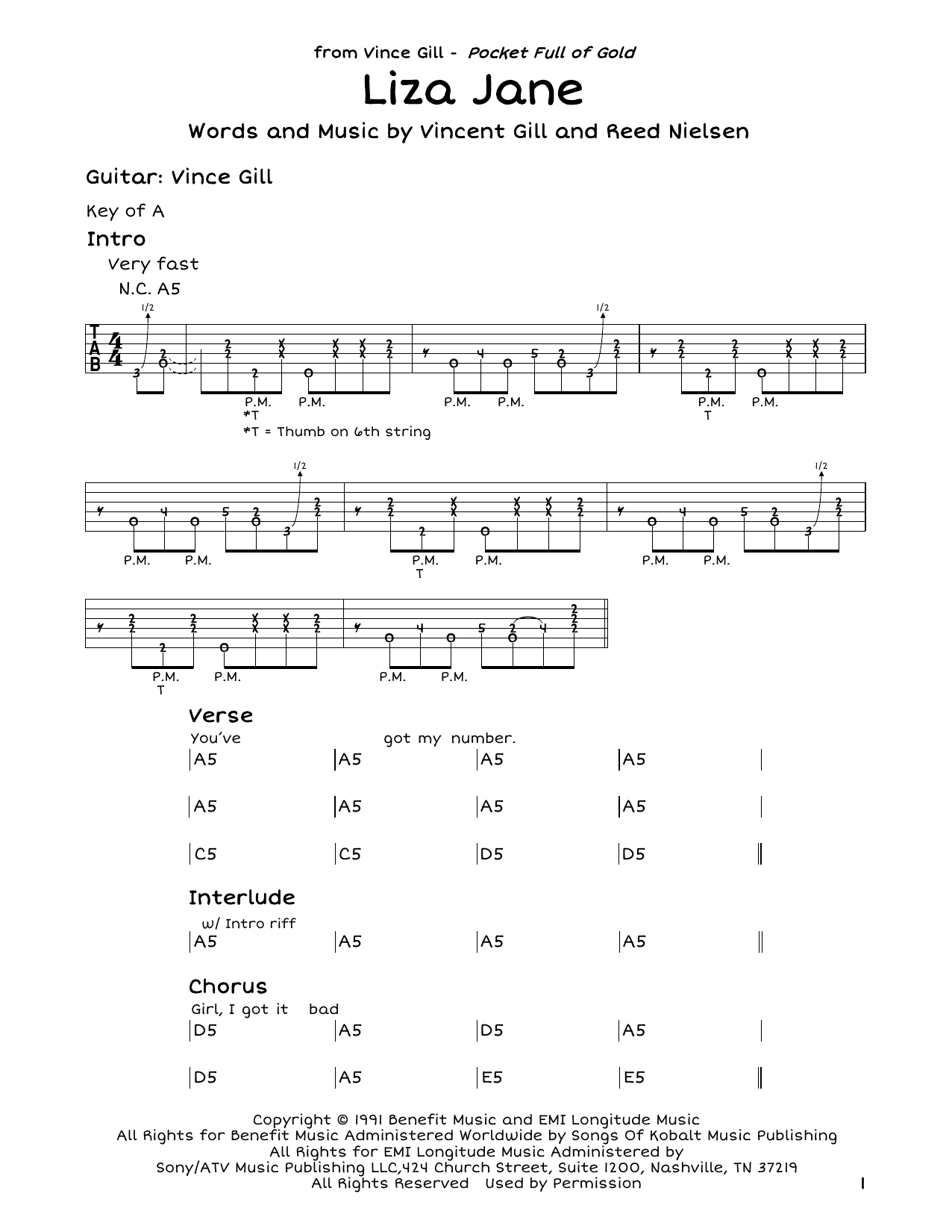 Vince Gill Liza Jane sheet music notes and chords arranged for Guitar Cheat Sheet