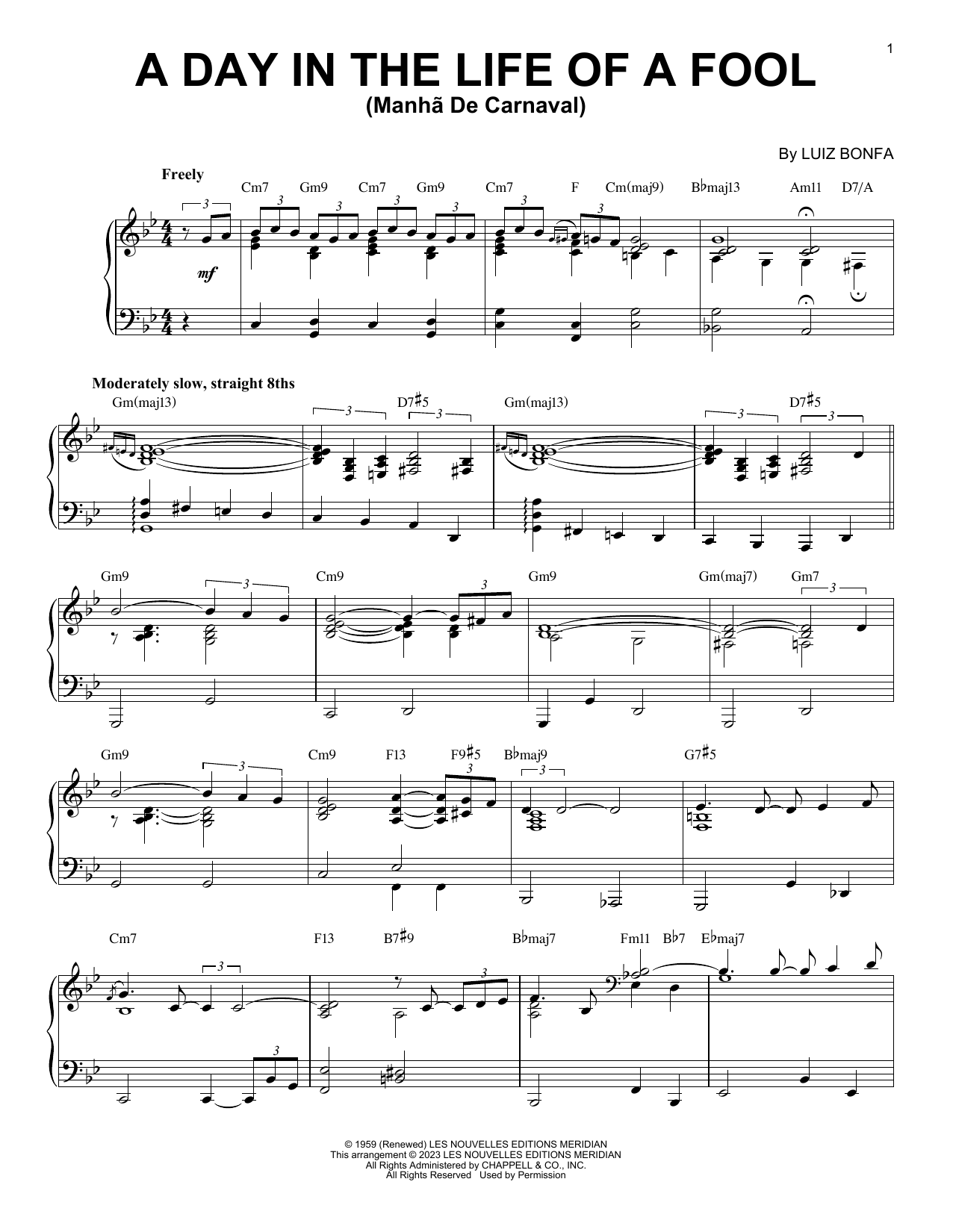 Vince Guaraldi A Day In The Life Of A Fool (Manha De Carnaval) [Jazz version] (arr. Brent Edstrom) sheet music notes and chords arranged for Piano Solo