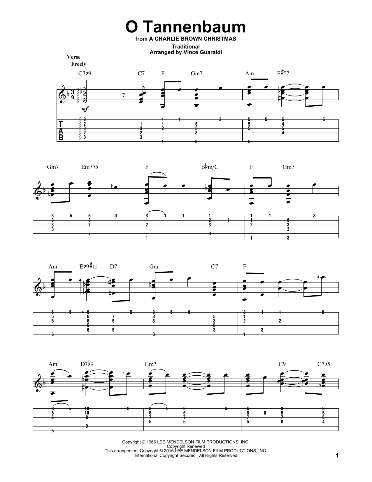 Vince Guaraldi (arr.) O Tannenbaum sheet music notes and chords arranged for Solo Guitar