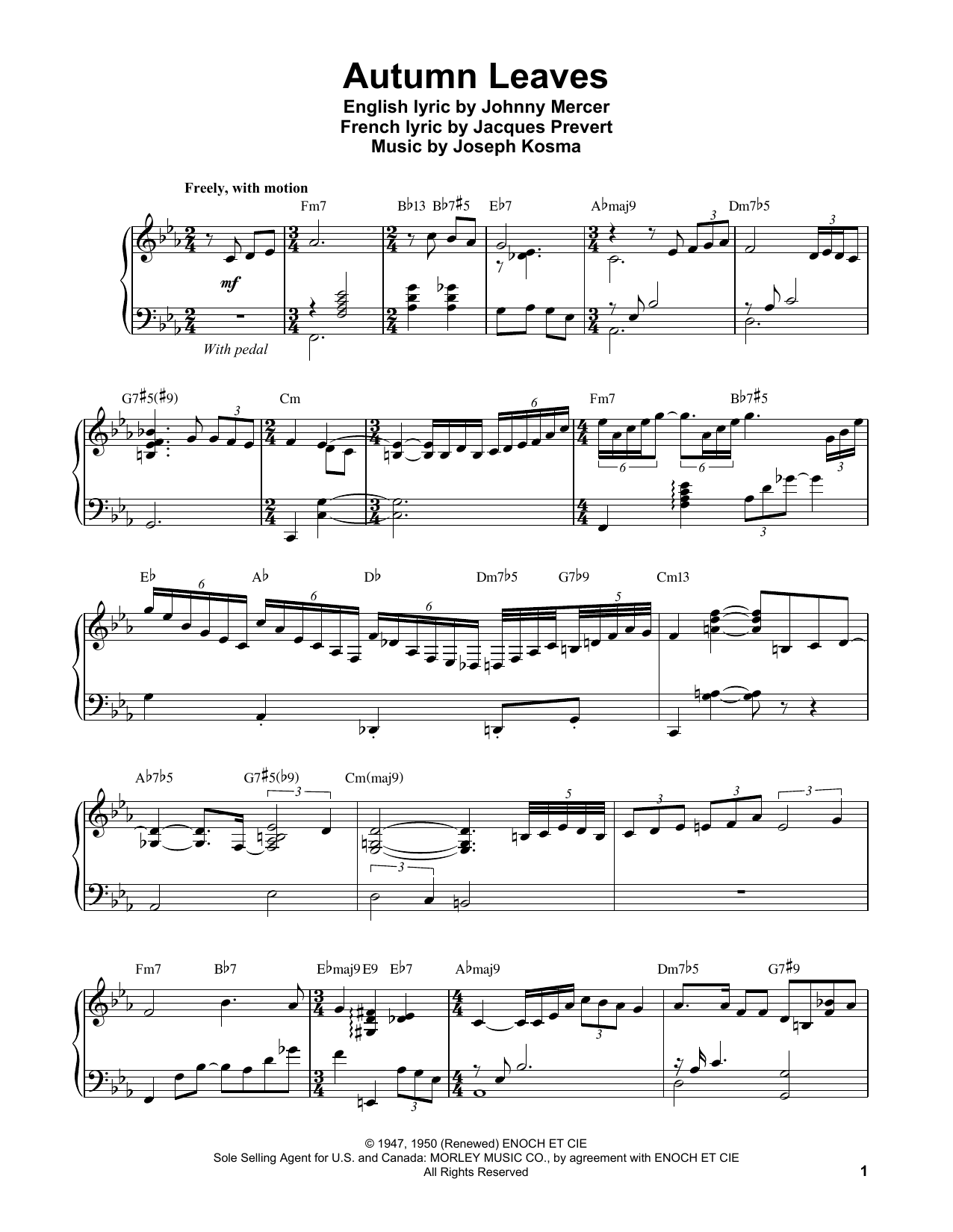 Vince Guaraldi Autumn Leaves sheet music notes and chords arranged for Piano Transcription