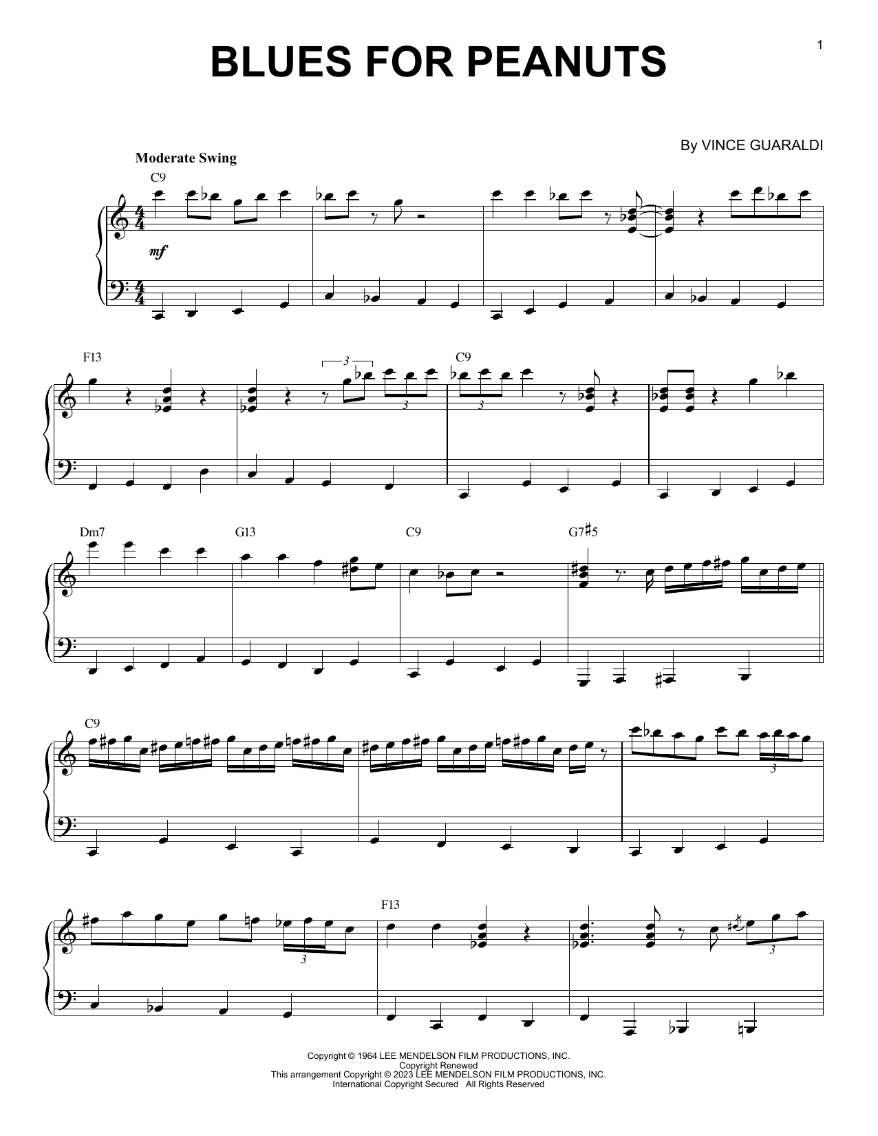 Vince Guaraldi Blues For Peanuts [Jazz version] (arr. Brent Edstrom) sheet music notes and chords arranged for Piano Solo