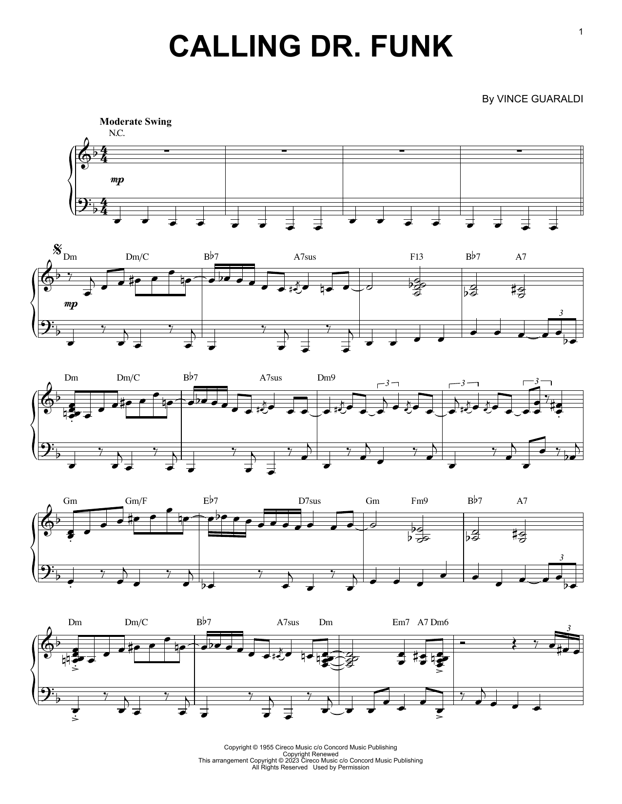 Vince Guaraldi Calling Dr. Funk [Jazz version] (arr. Brent Edstrom) sheet music notes and chords arranged for Piano Solo