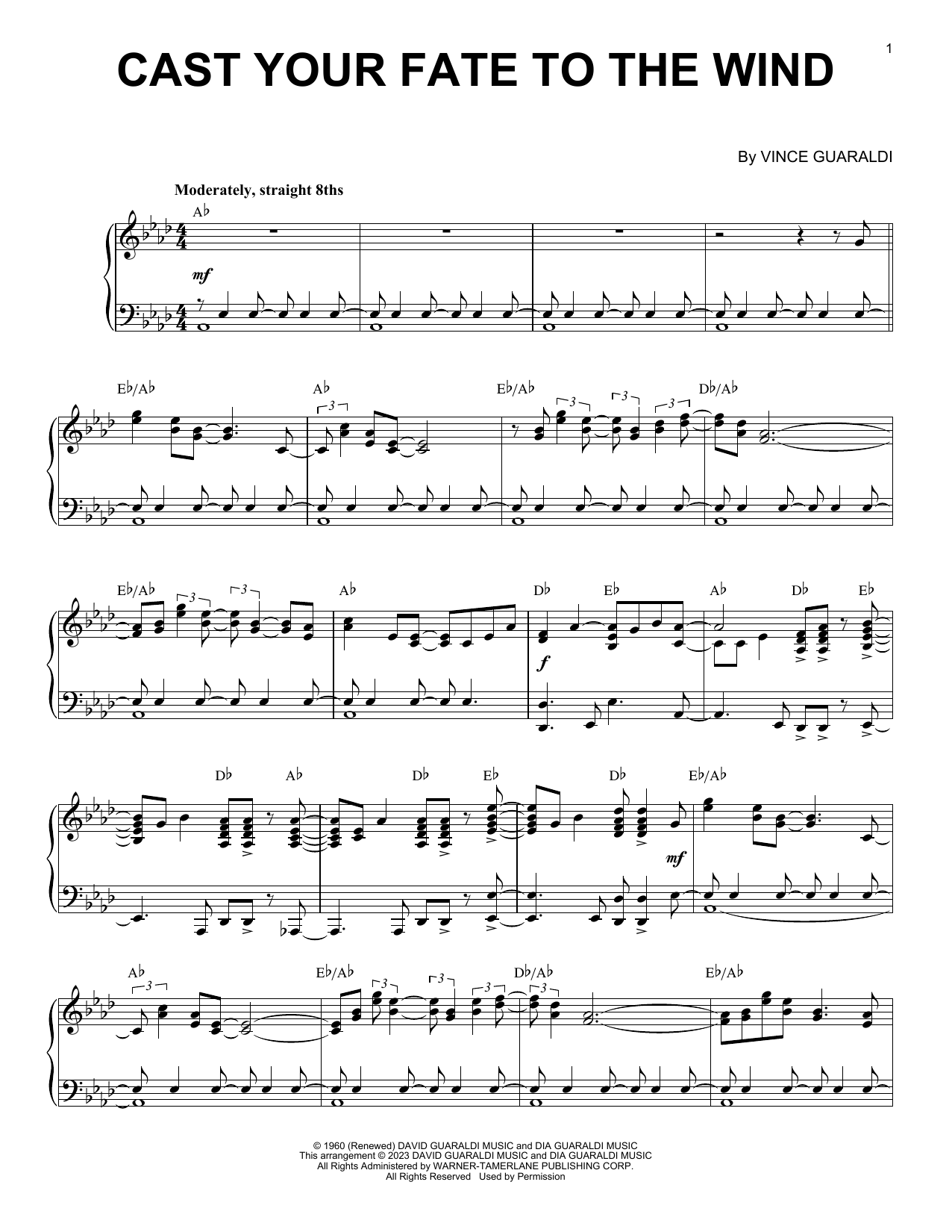 Vince Guaraldi Cast Your Fate To The Wind [Jazz version] (arr. Brent Edstrom) sheet music notes and chords arranged for Piano Solo