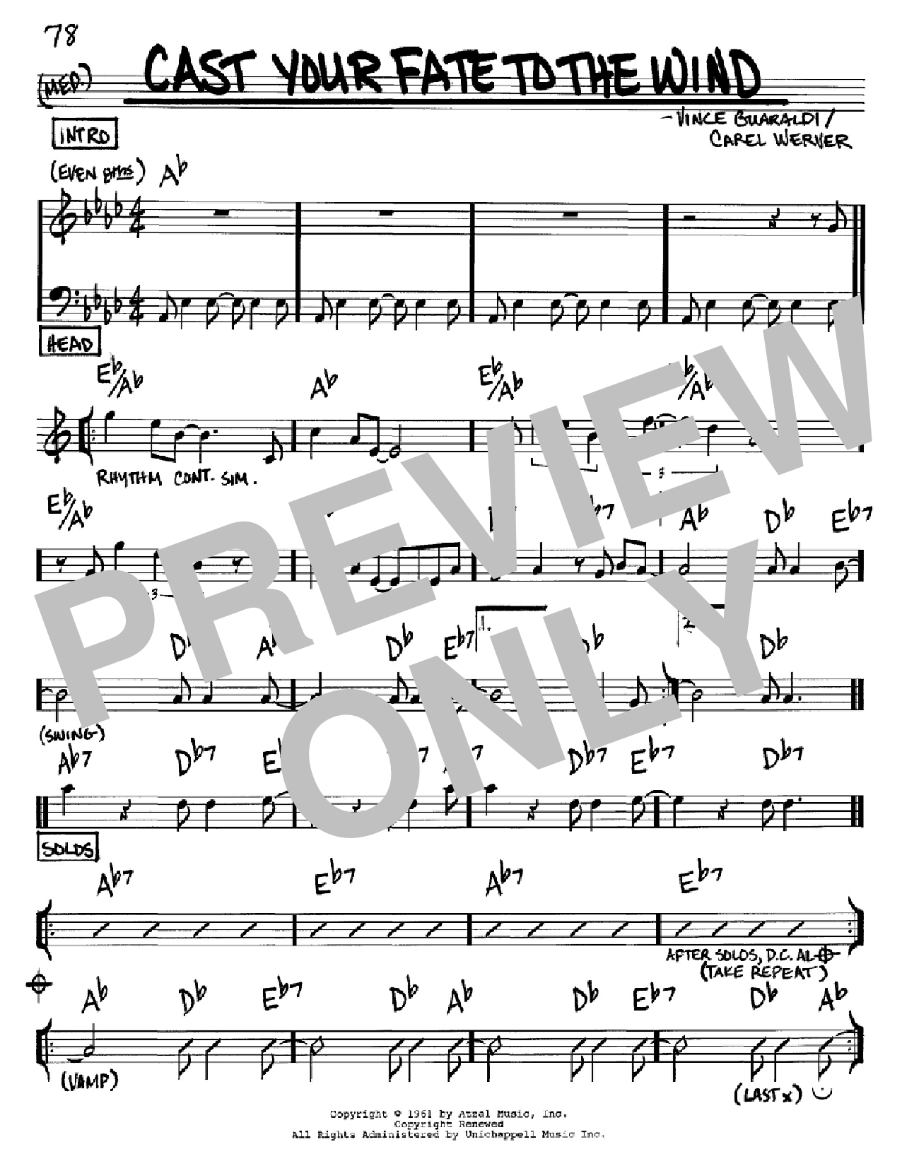 Vince Guaraldi Cast Your Fate To The Wind sheet music notes and chords arranged for Real Book – Melody & Chords – C Instruments
