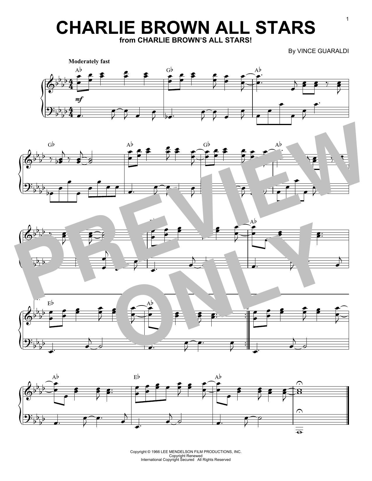 Vince Guaraldi Charlie Brown All Stars sheet music notes and chords arranged for Piano Solo