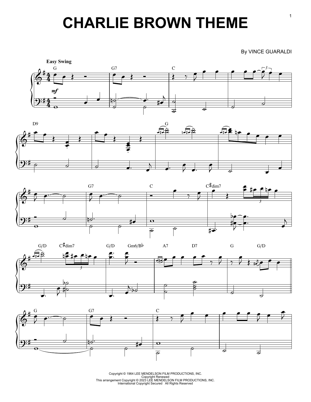 Vince Guaraldi Charlie Brown Theme [Jazz version] (arr. Brent Edstrom) sheet music notes and chords arranged for Piano Solo