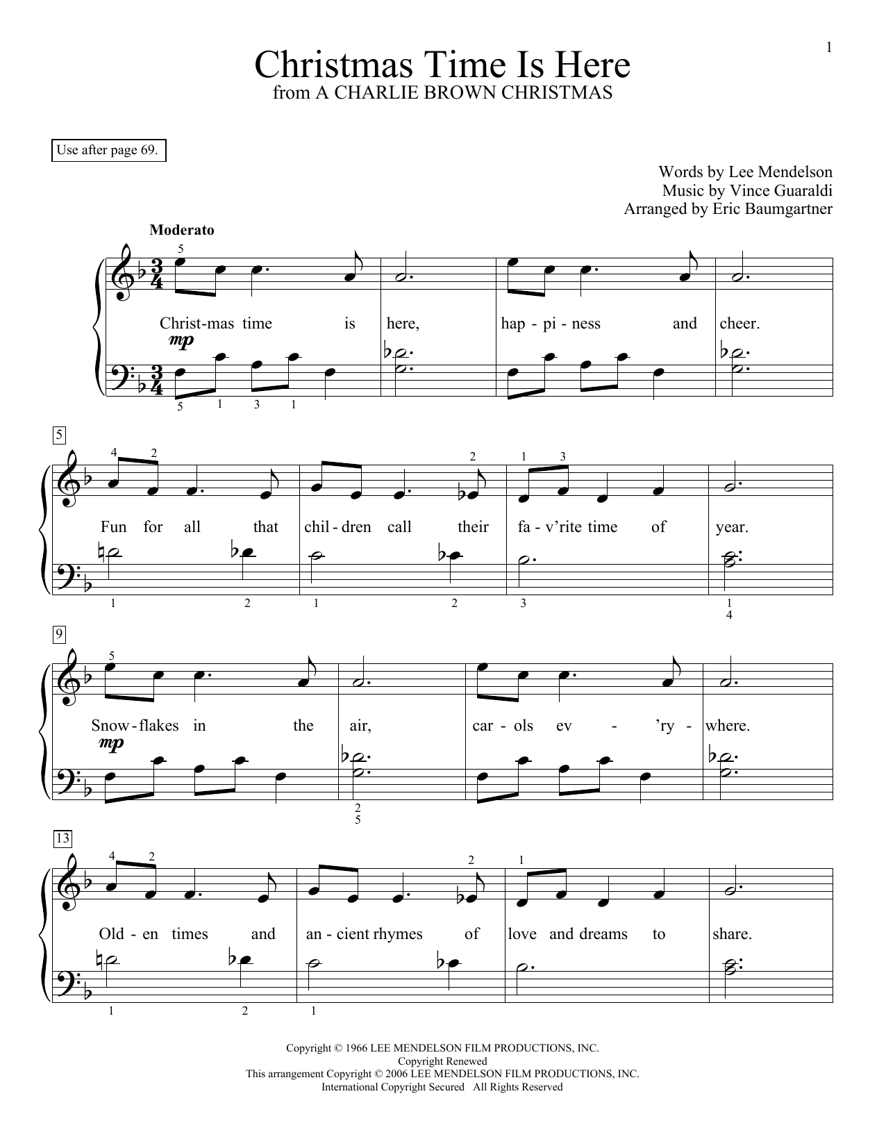 Vince Guaraldi Christmas Time Is Here (arr. Eric Baumgartner) sheet music notes and chords arranged for Educational Piano