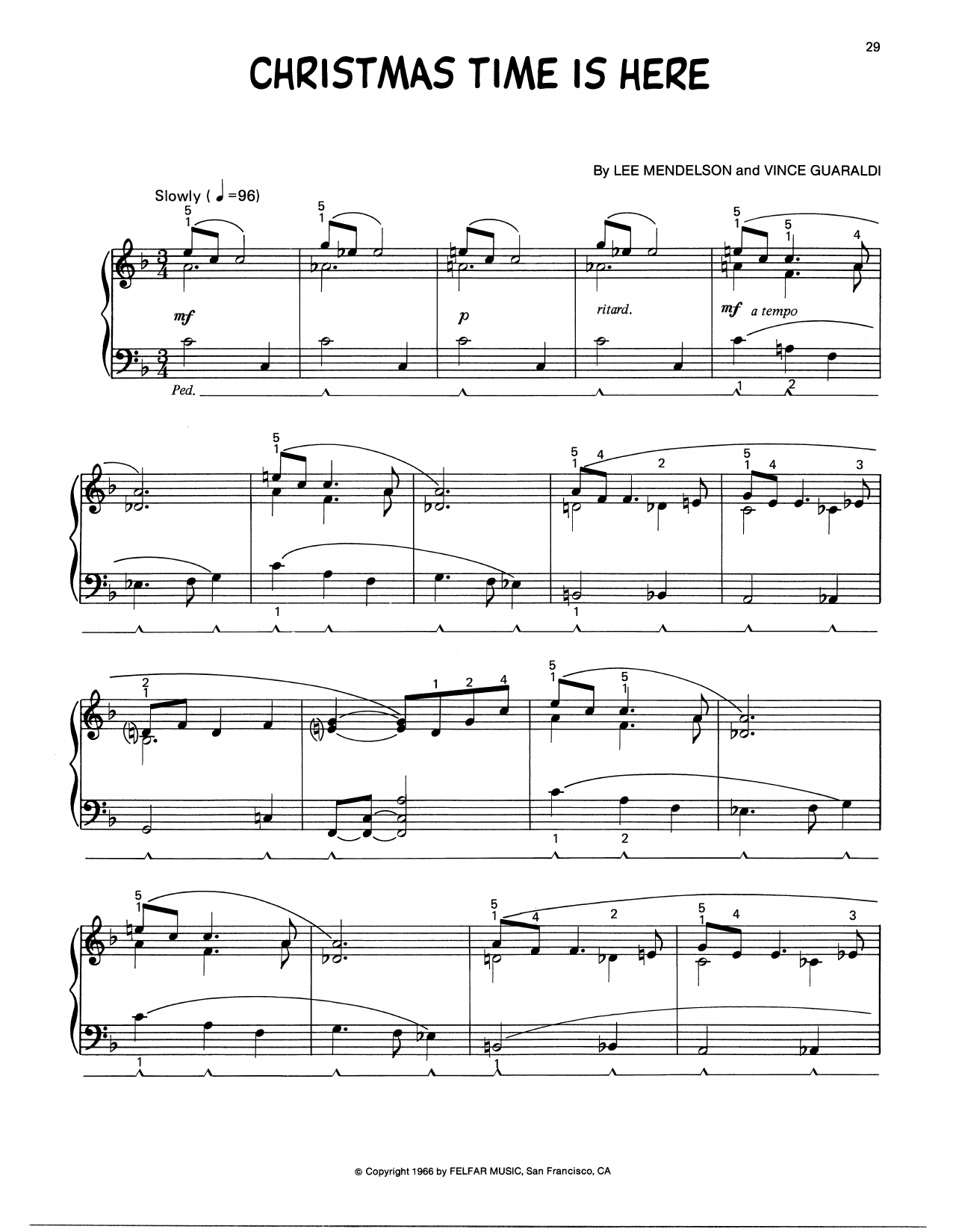 Vince Guaraldi Christmas Time Is Here (arr. Lee Evans) sheet music notes and chords arranged for Piano Solo