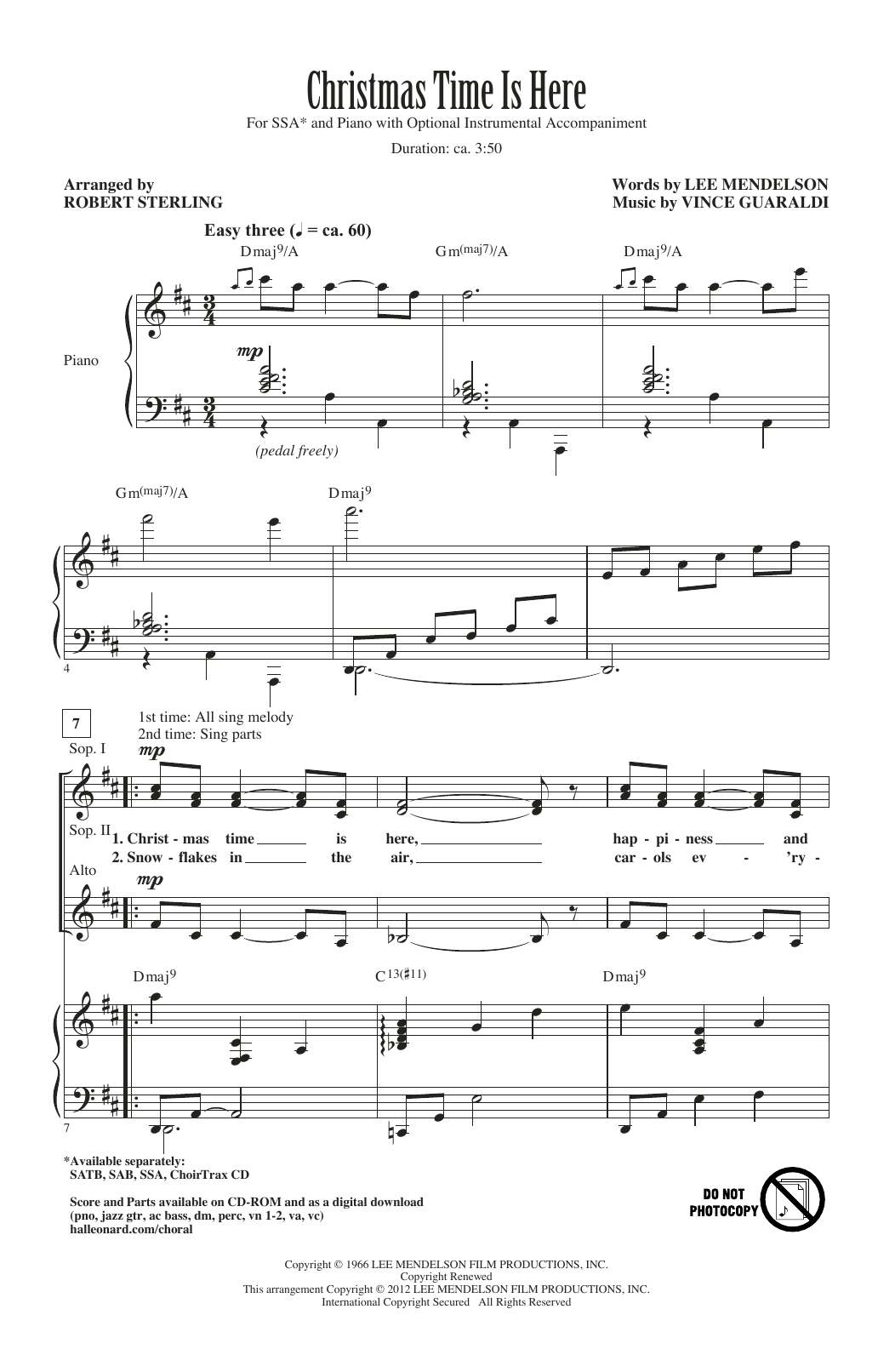 Vince Guaraldi Christmas Time Is Here (arr. Robert Sterling) sheet music notes and chords arranged for SSA Choir