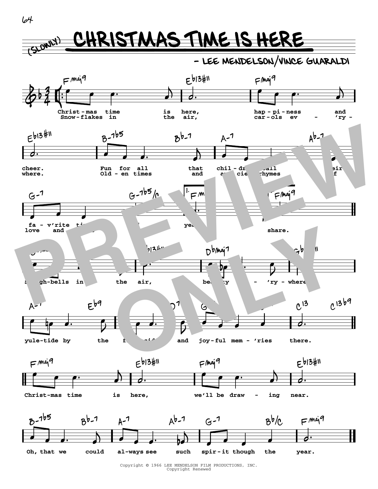 Vince Guaraldi Christmas Time Is Here (High Voice) sheet music notes and chords arranged for Real Book – Melody, Lyrics & Chords