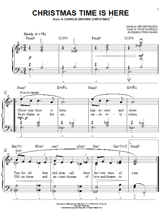 Vince Guaraldi Christmas Time Is Here [Jazz version] (arr. Phillip Keveren) sheet music notes and chords arranged for Easy Piano