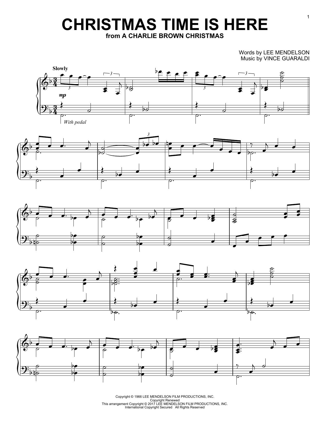Vince Guaraldi Christmas Time Is Here [Jazz version] sheet music notes and chords arranged for Piano Solo