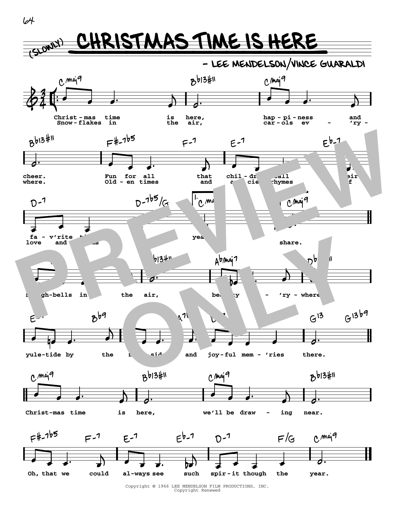 Vince Guaraldi Christmas Time Is Here (Low Voice) sheet music notes and chords arranged for Real Book – Melody, Lyrics & Chords