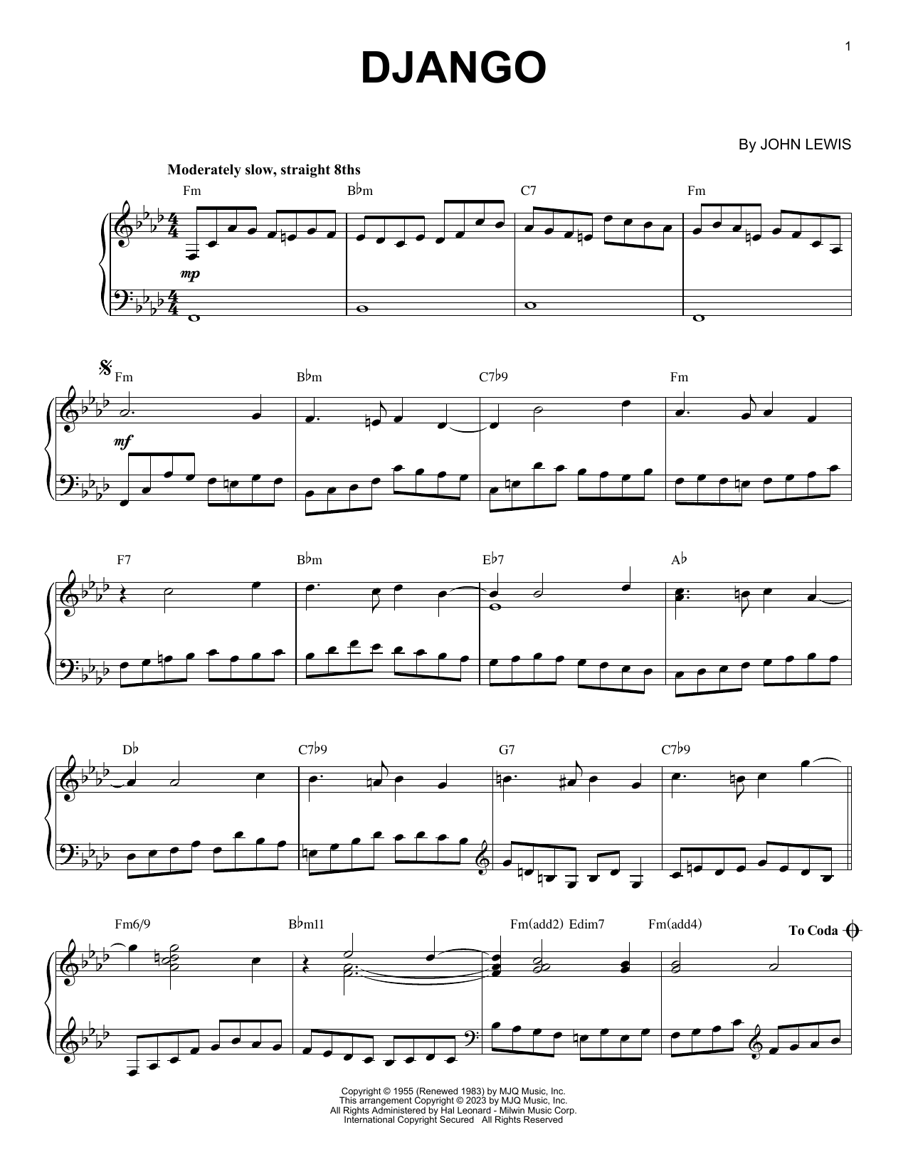 Vince Guaraldi Django [Jazz version] (arr. Brent Edstrom) sheet music notes and chords arranged for Piano Solo