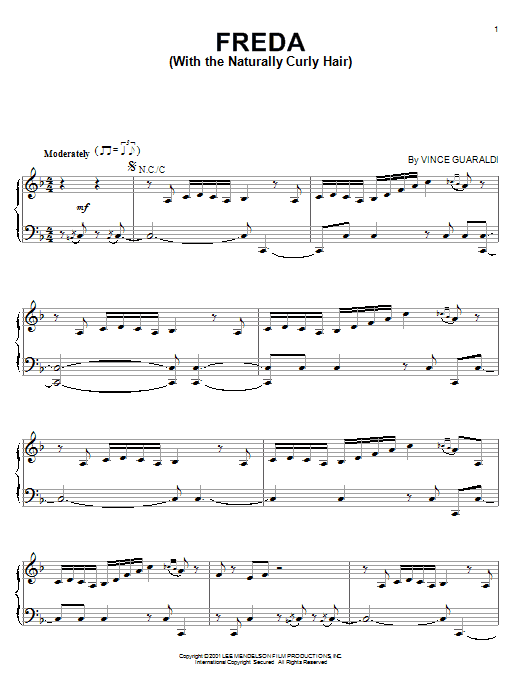 Vince Guaraldi Frieda (With The Naturally Curly Hair) sheet music notes and chords arranged for Easy Piano