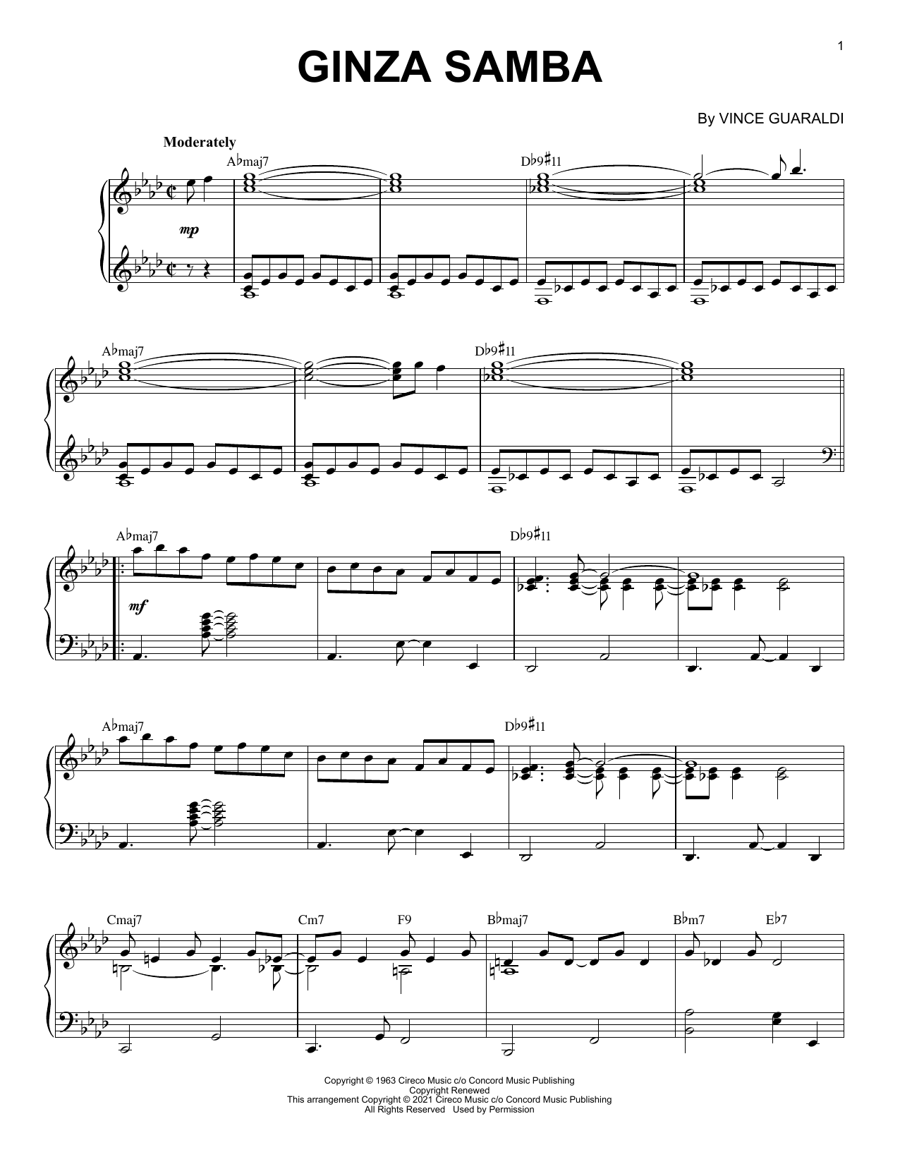 Vince Guaraldi Ginza Samba [Jazz version] (arr. Brent Edstrom) sheet music notes and chords arranged for Piano Solo