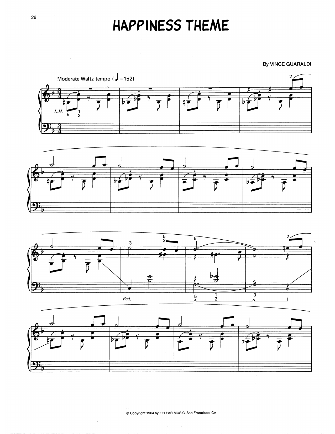 Vince Guaraldi Happiness Theme (arr. Lee Evans) sheet music notes and chords arranged for Piano Solo