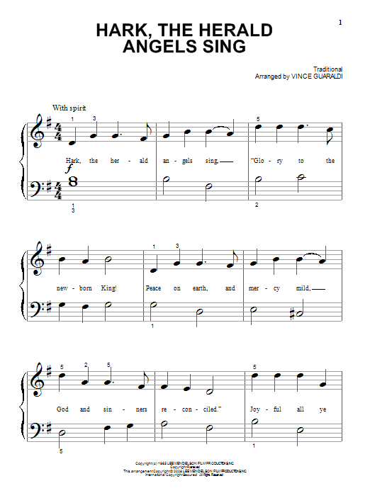 Vince Guaraldi Hark! The Herald Angels Sing sheet music notes and chords arranged for Beginning Piano Solo