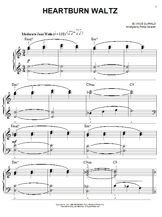 Vince Guaraldi Heartburn Waltz (arr. Phillip Keveren) sheet music notes and chords arranged for Easy Piano