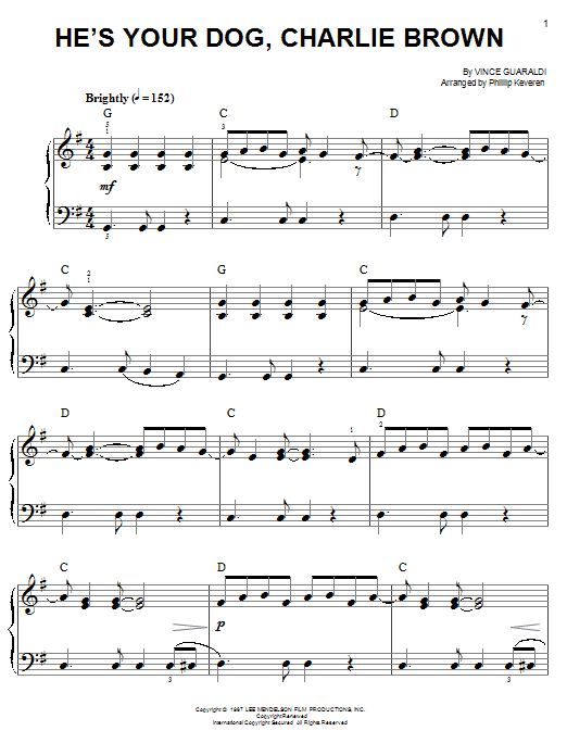 Vince Guaraldi He's Your Dog, Charlie Brown (arr. Phillip Keveren) sheet music notes and chords arranged for Easy Piano