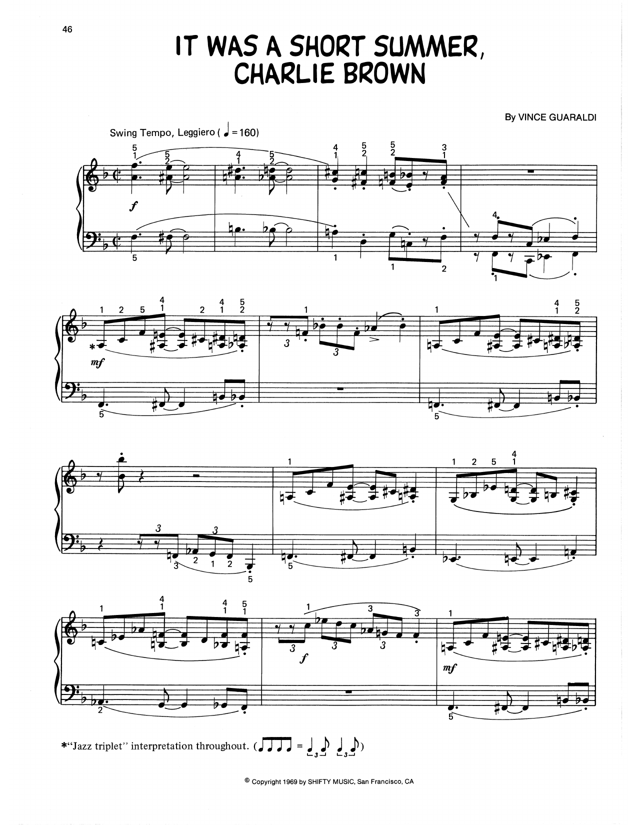 Vince Guaraldi It Was A Short Summer, Charlie Brown (arr. Lee Evans) sheet music notes and chords arranged for Piano Solo