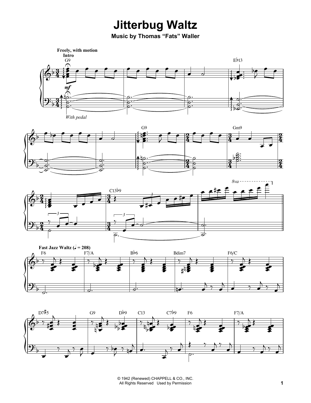 Vince Guaraldi Jitterbug Waltz sheet music notes and chords arranged for Piano Transcription