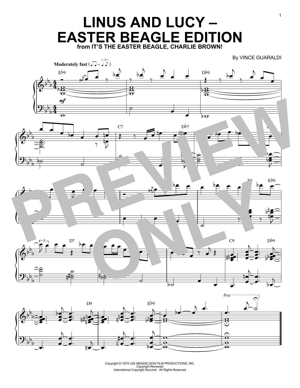 Vince Guaraldi Linus And Lucy - Easter Beagle Edition (from It's The Easter Beagle, Charlie Brown) sheet music notes and chords arranged for Piano Solo