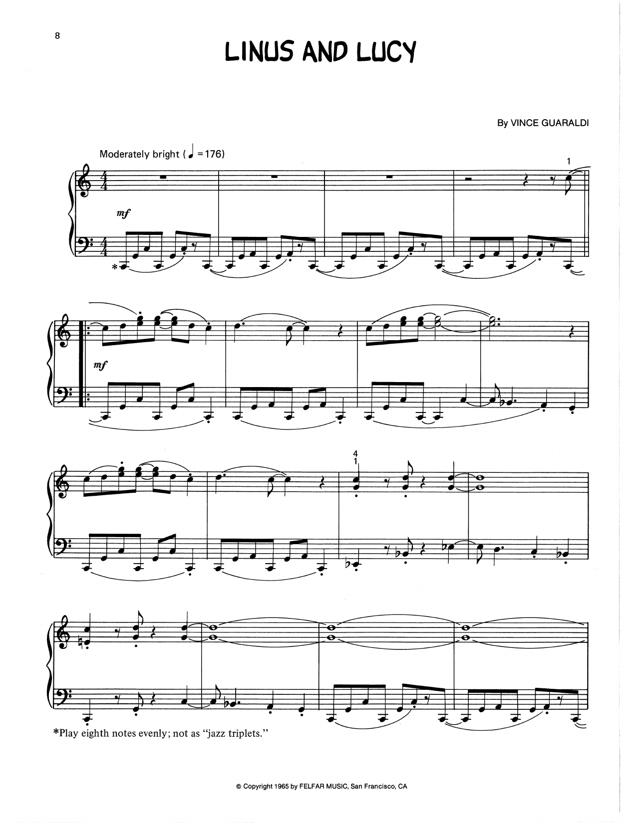Vince Guaraldi Linus And Lucy (arr. Lee Evans) sheet music notes and chords arranged for Piano Solo