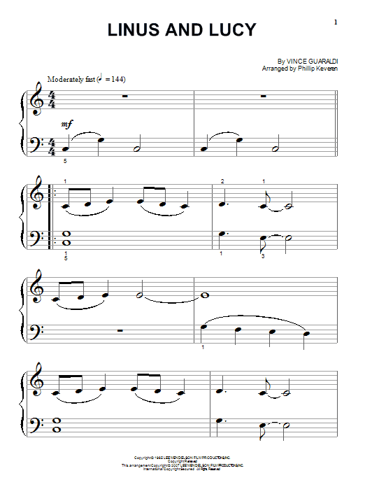 Vince Guaraldi Linus And Lucy (arr. Phillip Keveren) sheet music notes and chords arranged for Piano Solo
