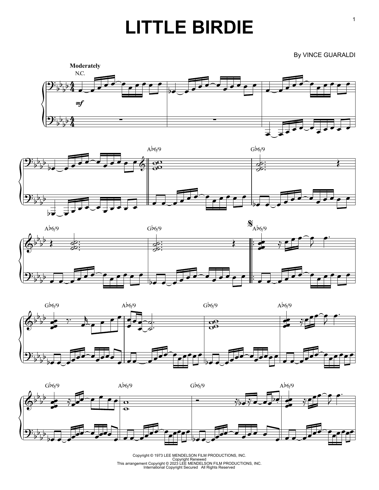 Vince Guaraldi Little Birdie [Jazz version] (arr. Brent Edstrom) sheet music notes and chords arranged for Piano Solo