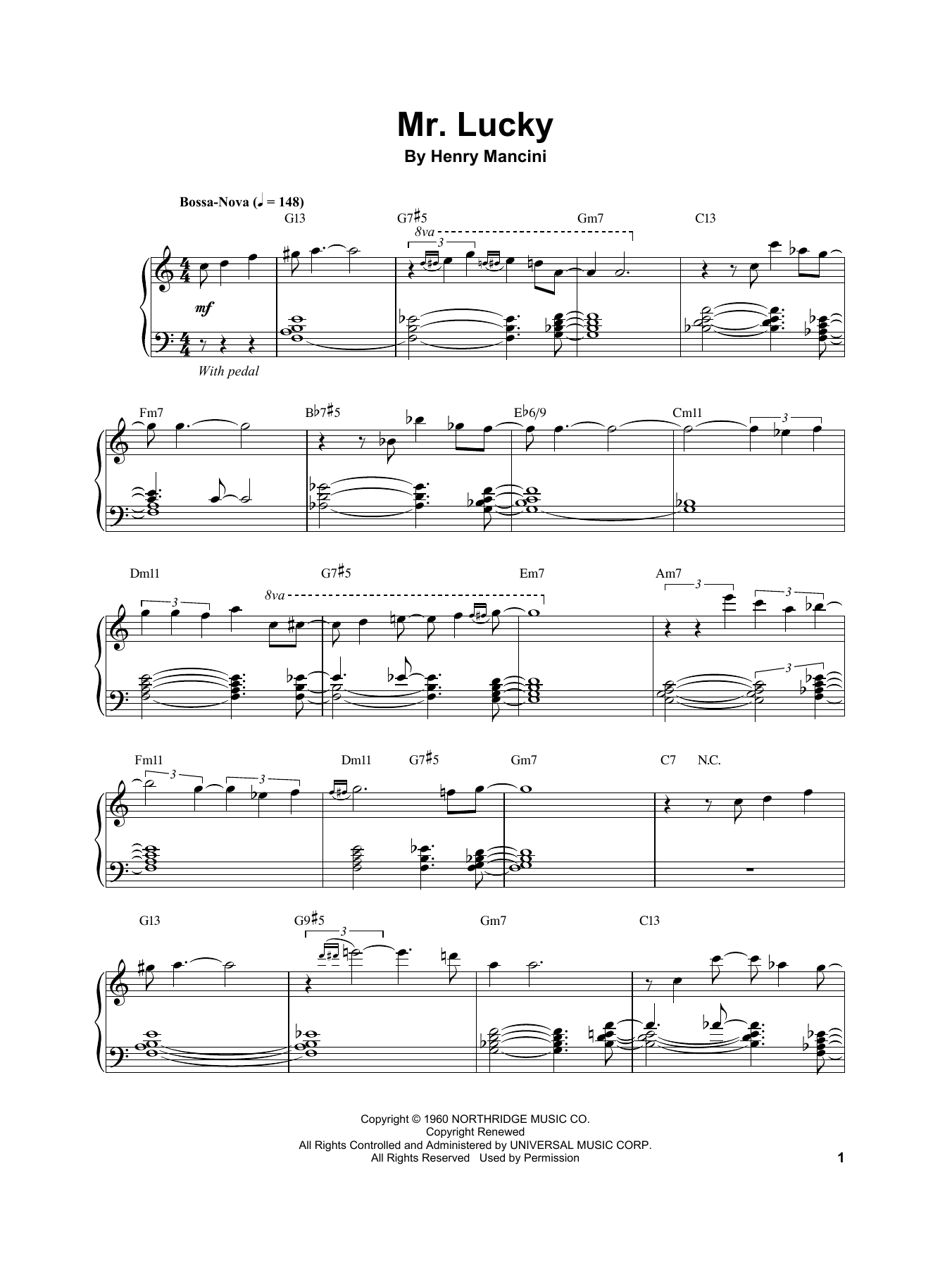 Vince Guaraldi Mr. Lucky sheet music notes and chords arranged for Piano Transcription