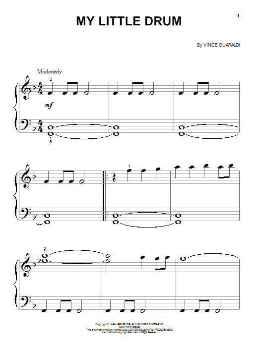 Vince Guaraldi My Little Drum sheet music notes and chords arranged for Piano Transcription