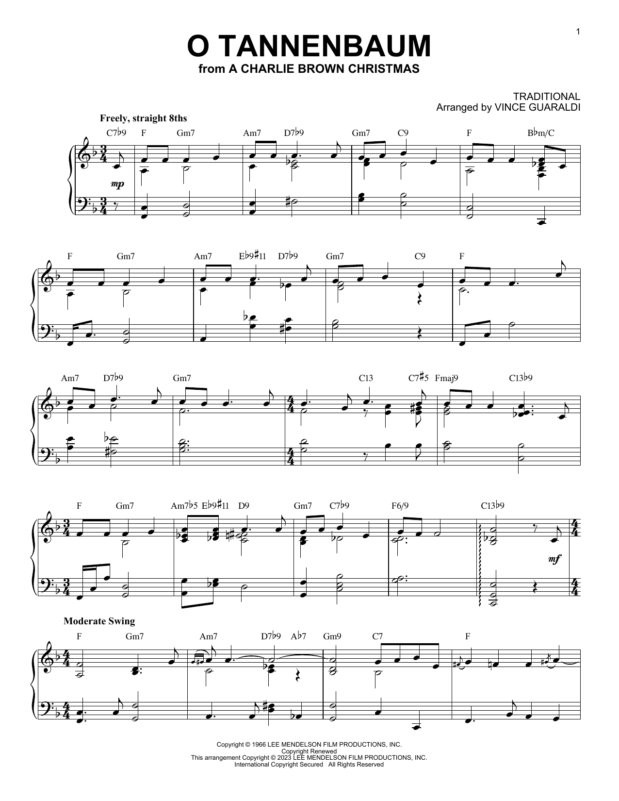 Vince Guaraldi O Tannenbaum [Jazz version] (arr. Brent Edstrom) sheet music notes and chords arranged for Piano Solo