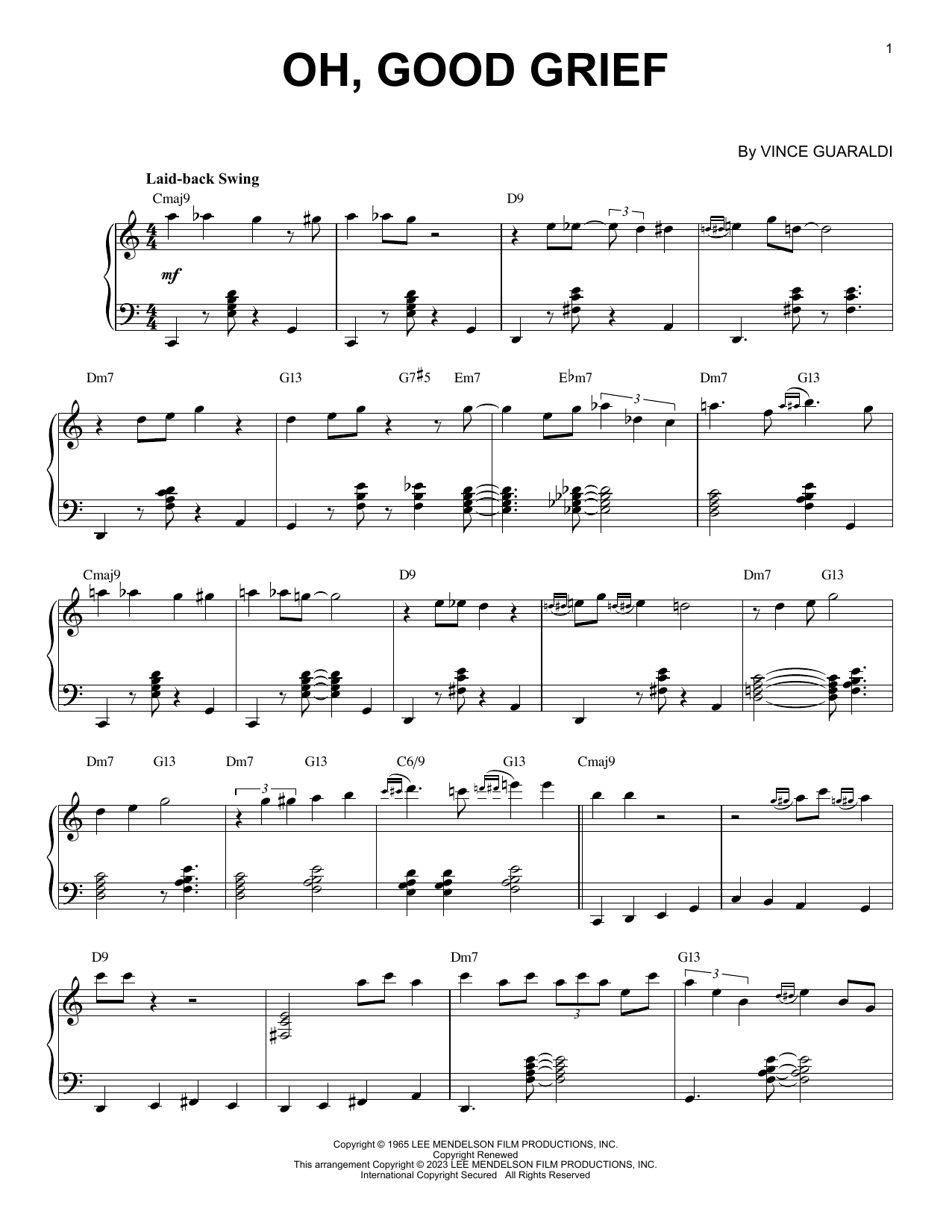 Vince Guaraldi Oh, Good Grief [Jazz version] (arr. Brent Edstrom) sheet music notes and chords arranged for Piano Solo