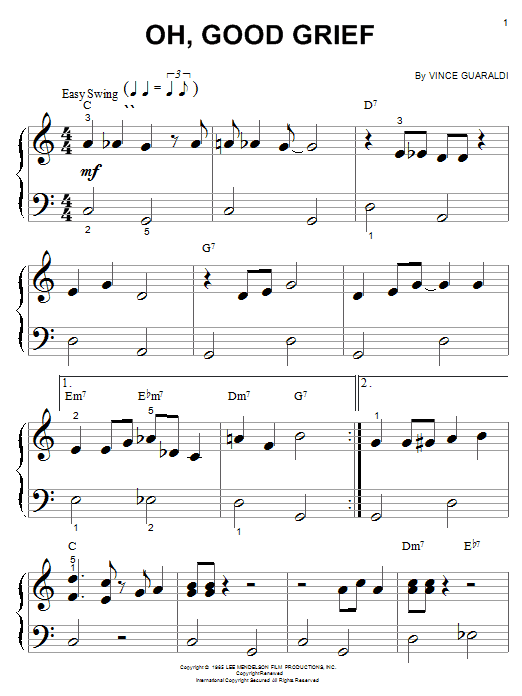 Vince Guaraldi Oh, Good Grief sheet music notes and chords arranged for Piano Transcription