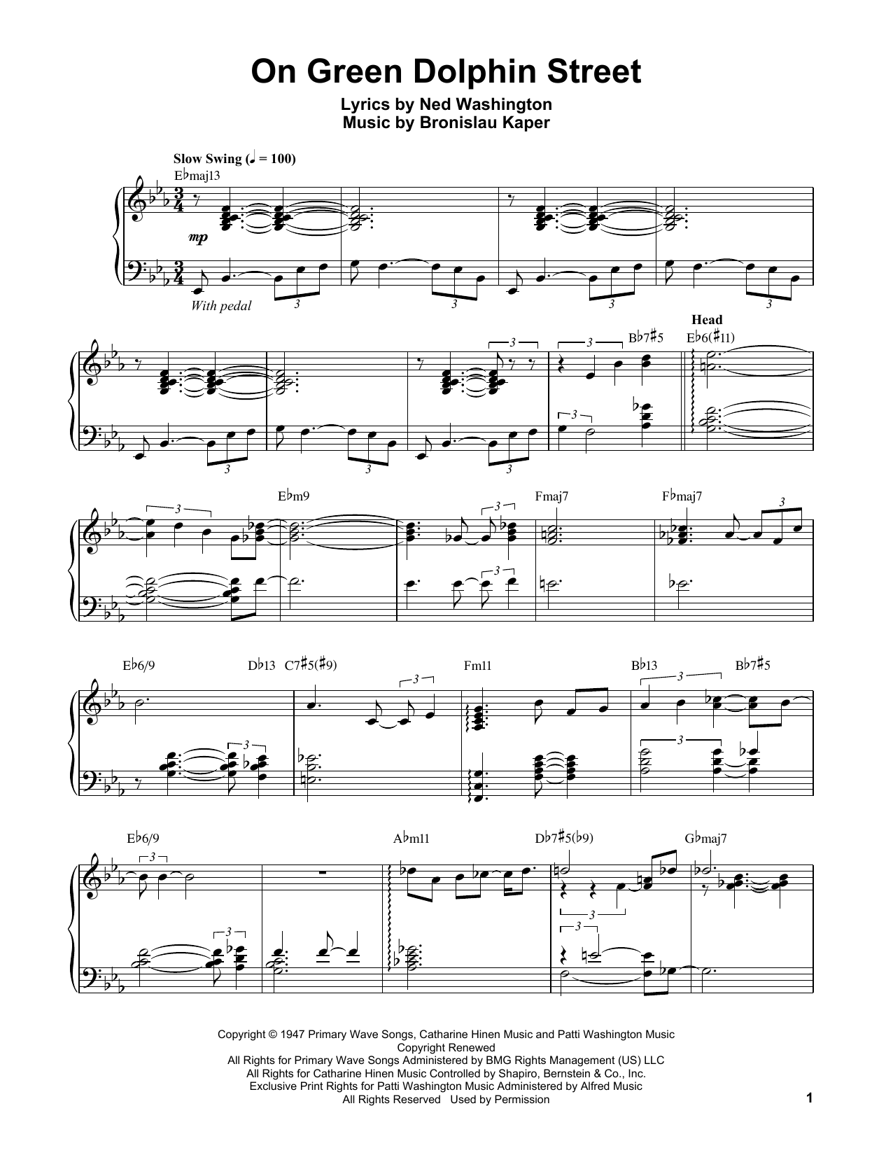 Vince Guaraldi On Green Dolphin Street sheet music notes and chords arranged for Piano Transcription