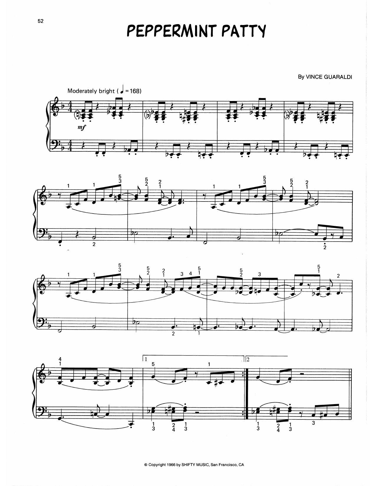Vince Guaraldi Peppermint Patty (arr. Lee Evans) sheet music notes and chords arranged for Piano Solo