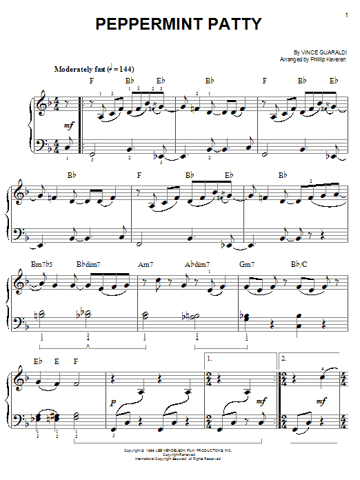 Vince Guaraldi Peppermint Patty (arr. Phillip Keveren) sheet music notes and chords arranged for Easy Piano