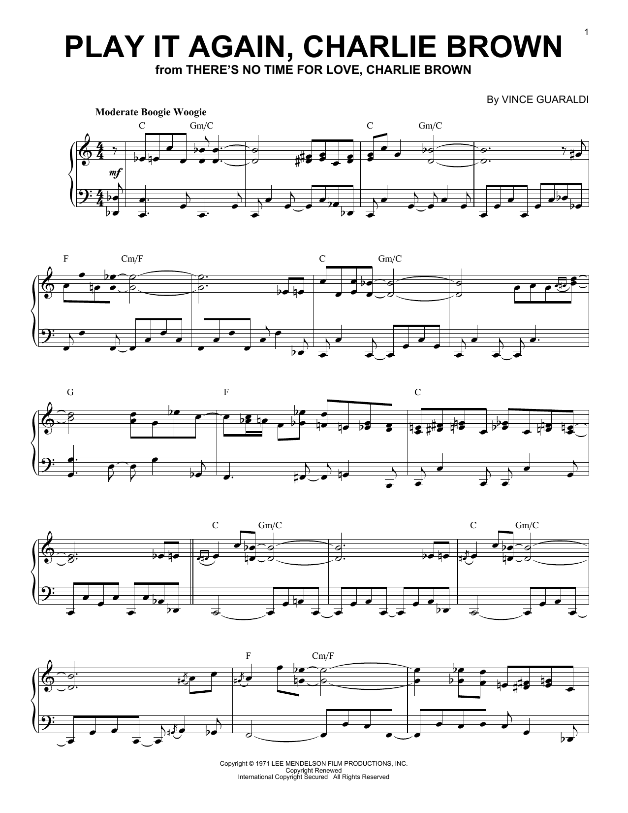 Vince Guaraldi Play It Again, Charlie Brown sheet music notes and chords arranged for Piano Solo
