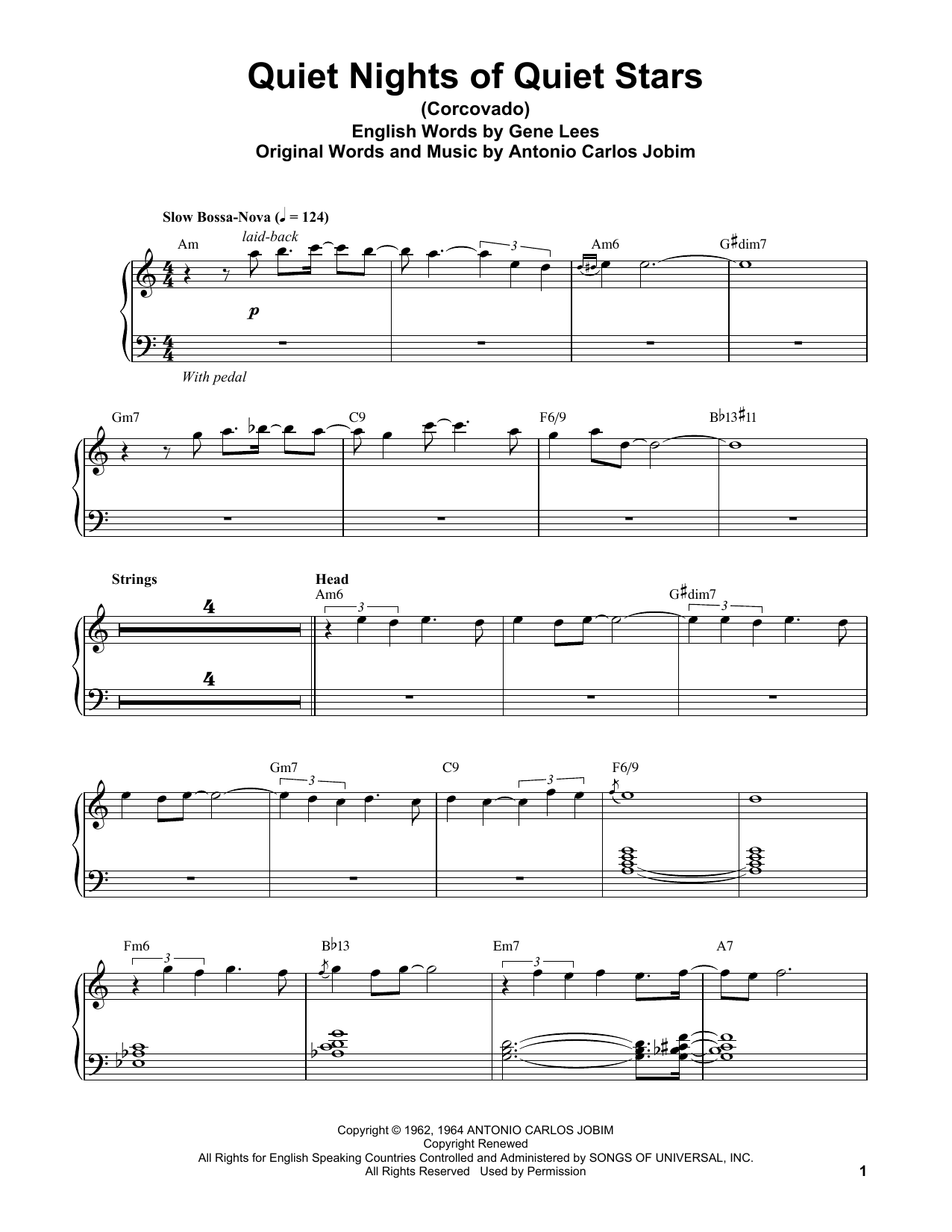 Vince Guaraldi Quiet Nights Of Quiet Stars (Corcovado) sheet music notes and chords arranged for Piano Transcription