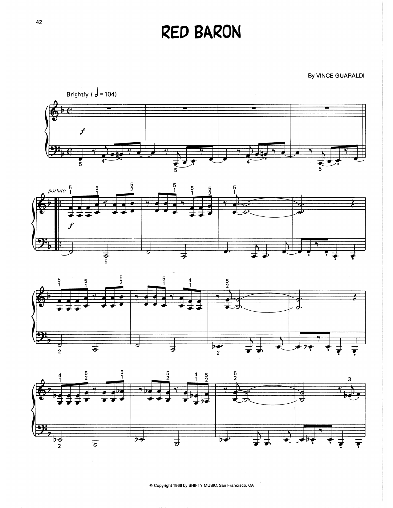 Vince Guaraldi Red Baron (arr. Lee Evans) sheet music notes and chords arranged for Piano Solo
