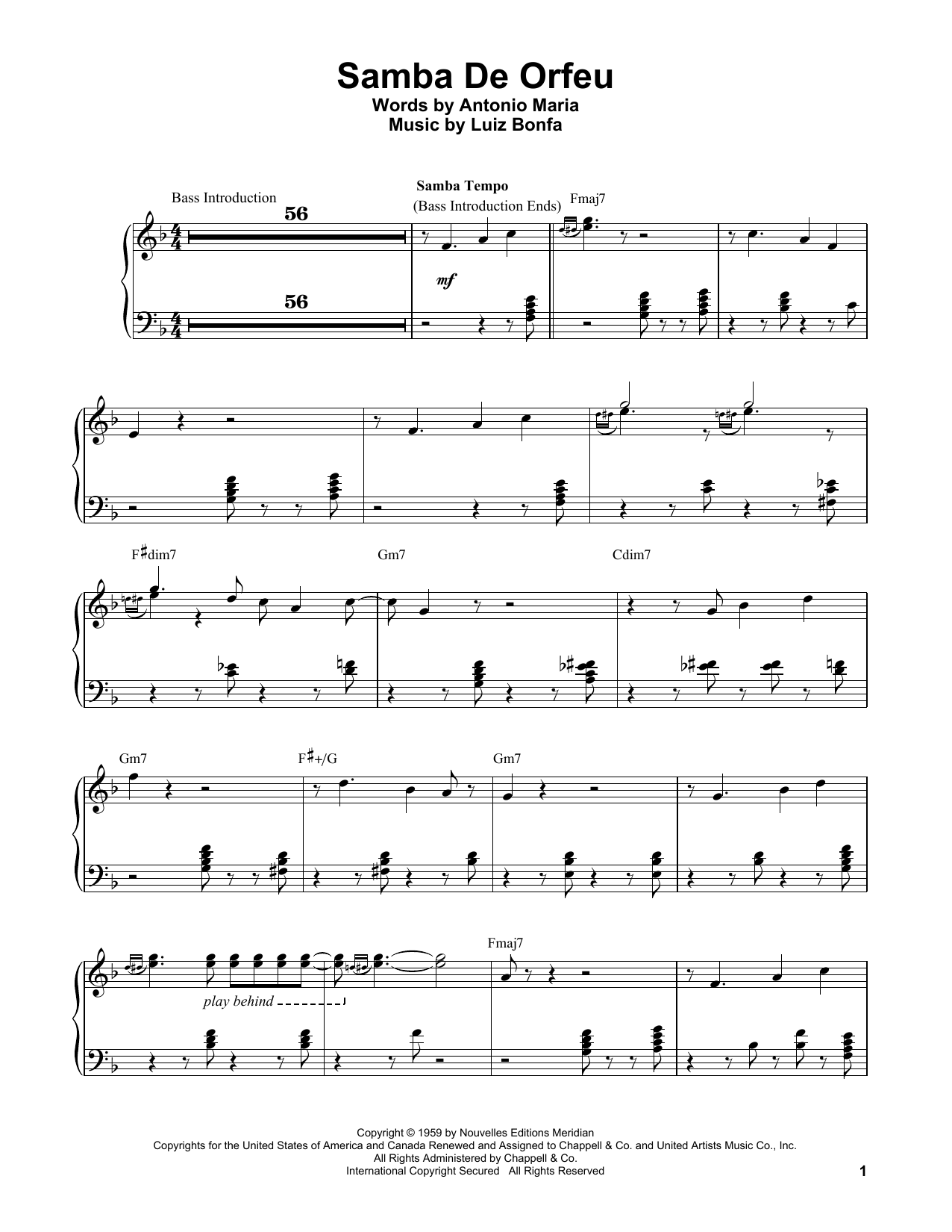Vince Guaraldi Samba De Orfeu sheet music notes and chords arranged for Piano Transcription