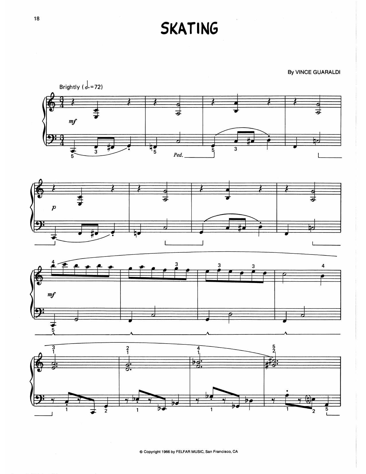 Vince Guaraldi Skating (arr. Lee Evans) sheet music notes and chords arranged for Piano Solo