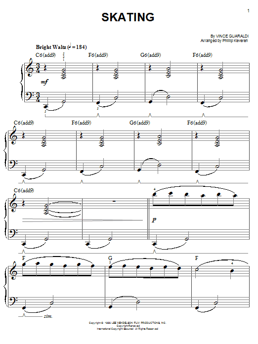 Vince Guaraldi Skating (arr. Phillip Keveren) sheet music notes and chords arranged for Educational Piano