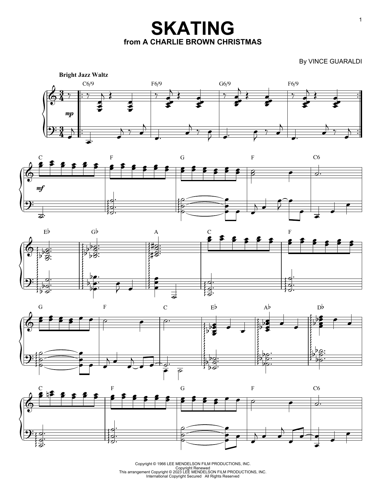 Vince Guaraldi Skating [Jazz version] (arr. Brent Edstrom) sheet music notes and chords arranged for Piano Solo